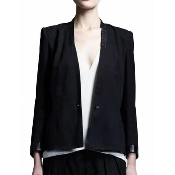 Helmut Lang Silk Mix Blazer with Lamb Leather Trim EUC - Picture 3 of 12